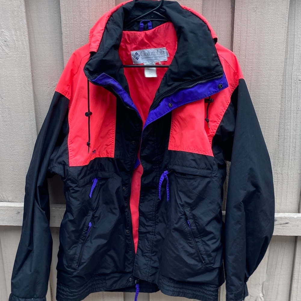 Columbia Black, Coral & Purple Colorblock Hooded Jacket